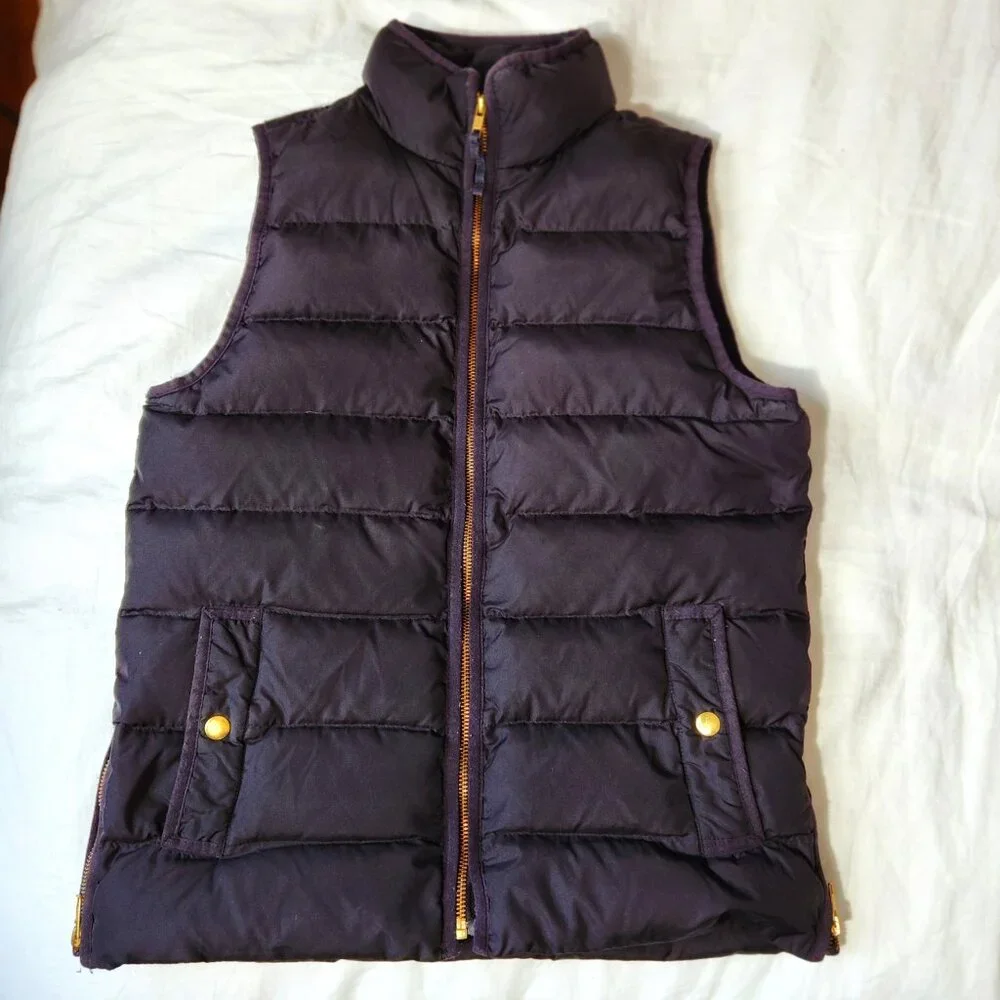 J Crew Down Mountain Puffer Black Vest Size XS Women Full Zip Alpine Ski Cabin